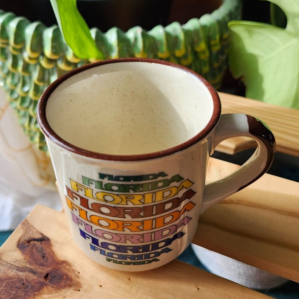 Vintage Florida Mug Stoneware Speckle Glaze Neutral Rainbow - Picture 5 of 9